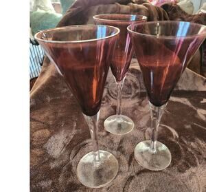Vintage Pottery Barn Amethyst Trumpet Champagne Flute/Wine Glasses